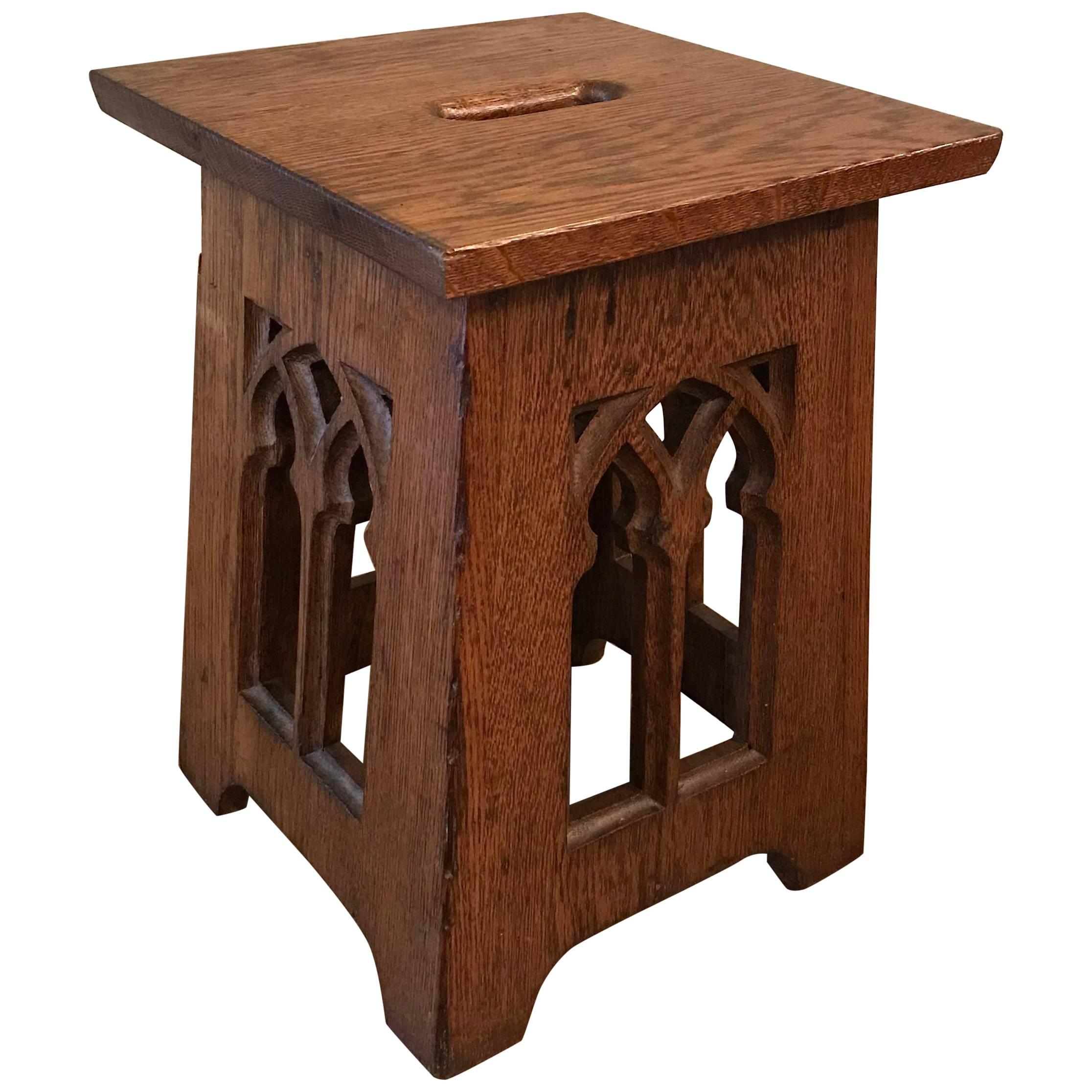 Gothic Carved Oak Cathedral Window Detail Church Stool