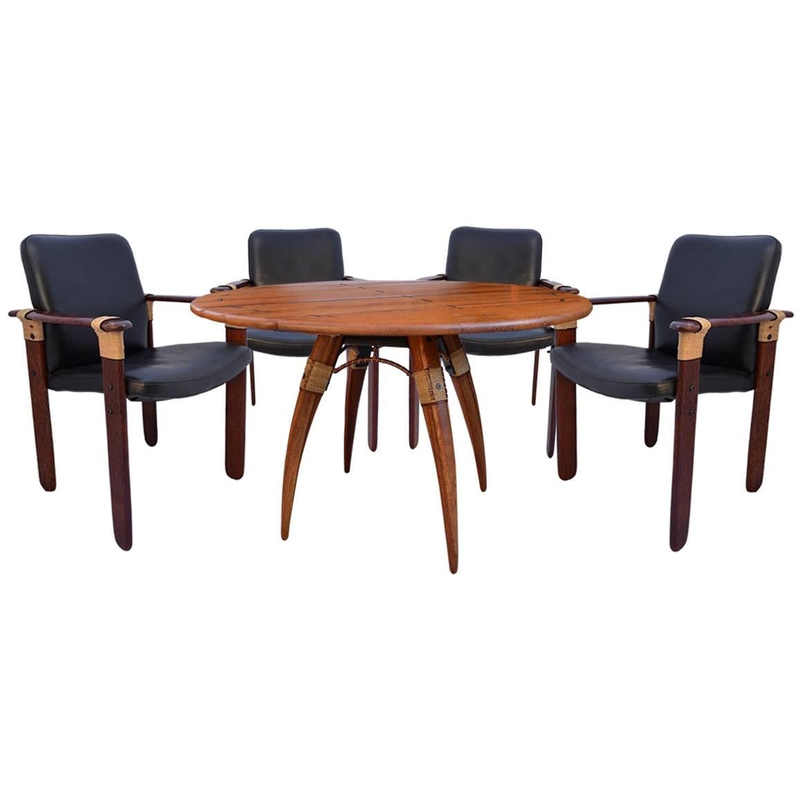 Pacific Green Round Dining Table with Five Matching Chairs