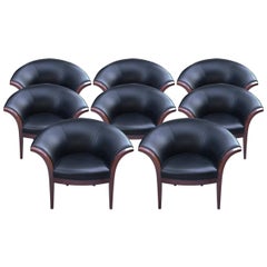 Midcentury/Modern Style Rounded Back Leather and Wood Chairs