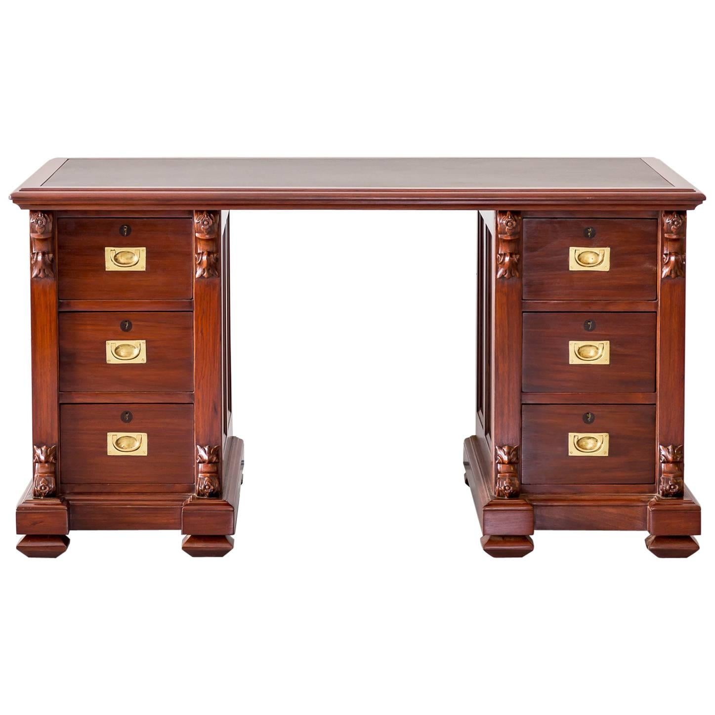 Antique Anglo-Indian or British Colonial Mahogany Pedestal Desk For Sale