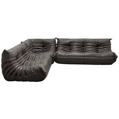 Graphite Leather Togo Sofa Set by Michel Ducaroy for Ligne Roset, 1970s