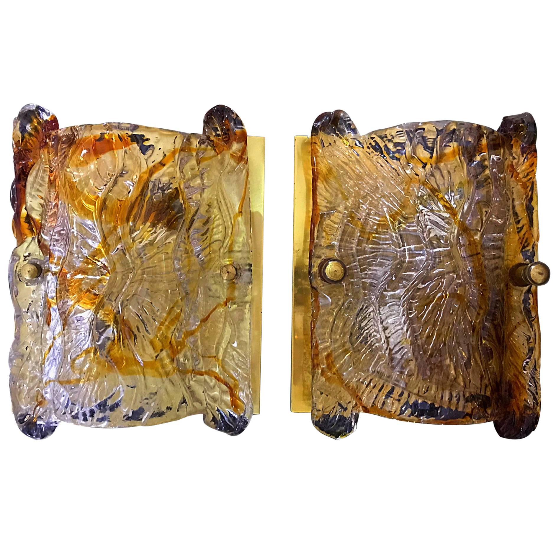 Mazzega mid-century murano sconce glass handblown pair italian , 1960 For Sale
