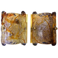 Mazzega mid-century murano sconce glass handblown pair italian , 1960