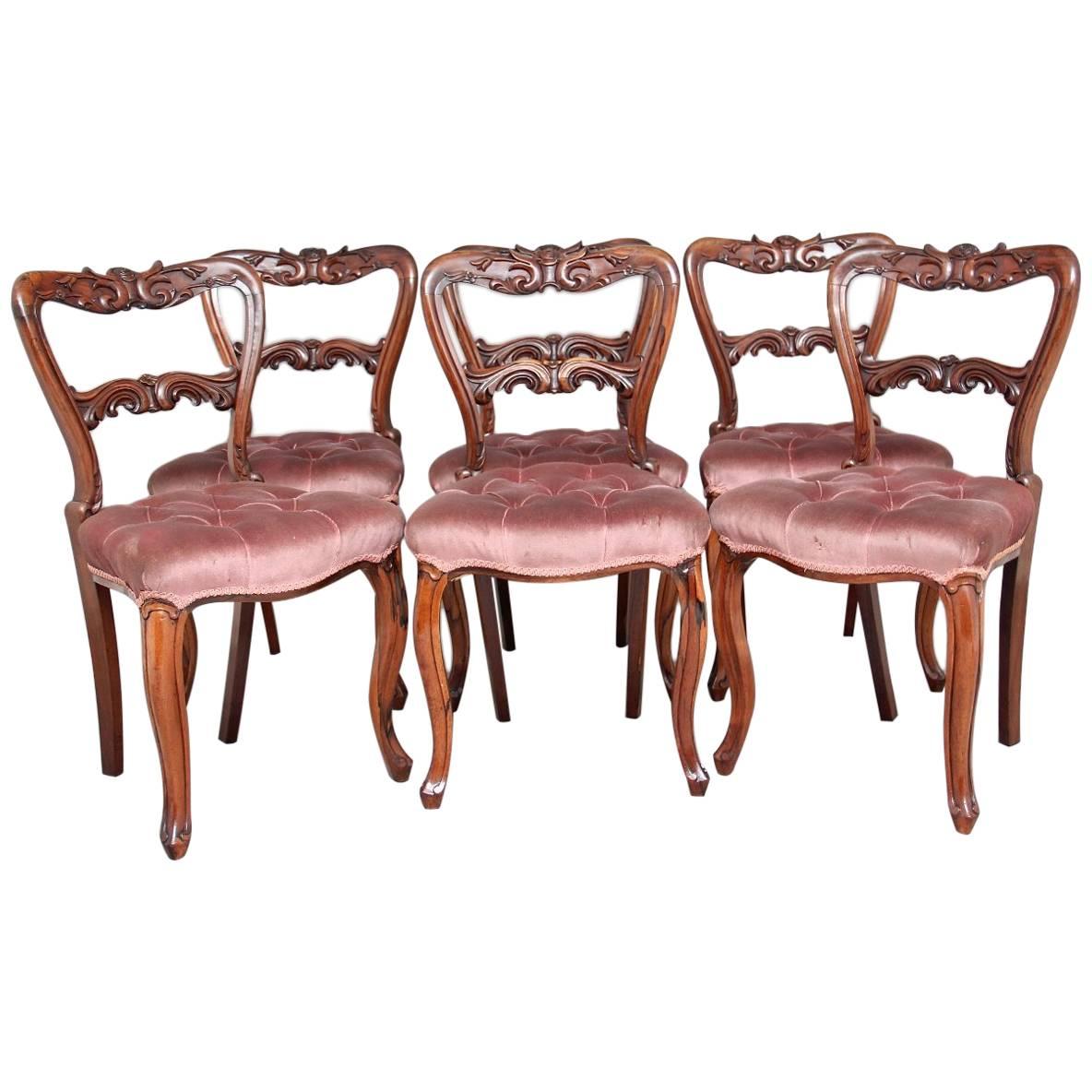 Ensemble de six chaises de salle à manger en bois de rose du 19ème siècle