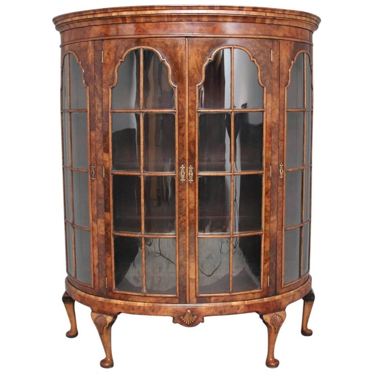 Early 20th Century Walnut Bowfronted Display For Sale at 1stdibs