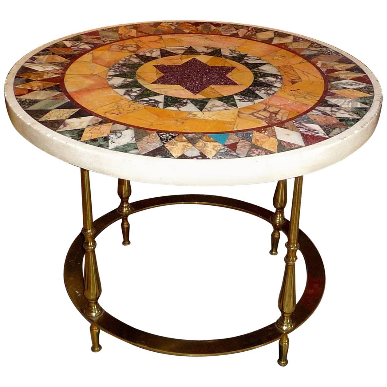 French 1950s Bronze Gueridon with an Italian Marble and Porphyry Circular Top