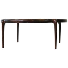 Midcentury Coffee Side Table Italian Mahogany Glass, 1960s, Gio Ponti Style