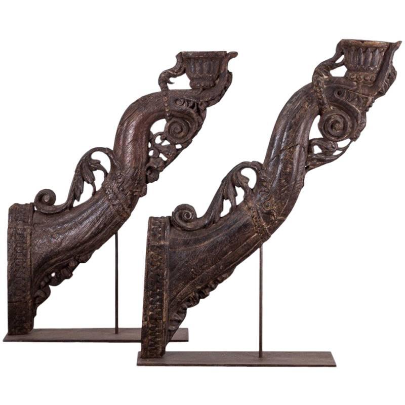 Pair of Oversized Carved Brackets For Sale