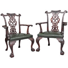 Pair of 19th Century Chippendale Armchairs