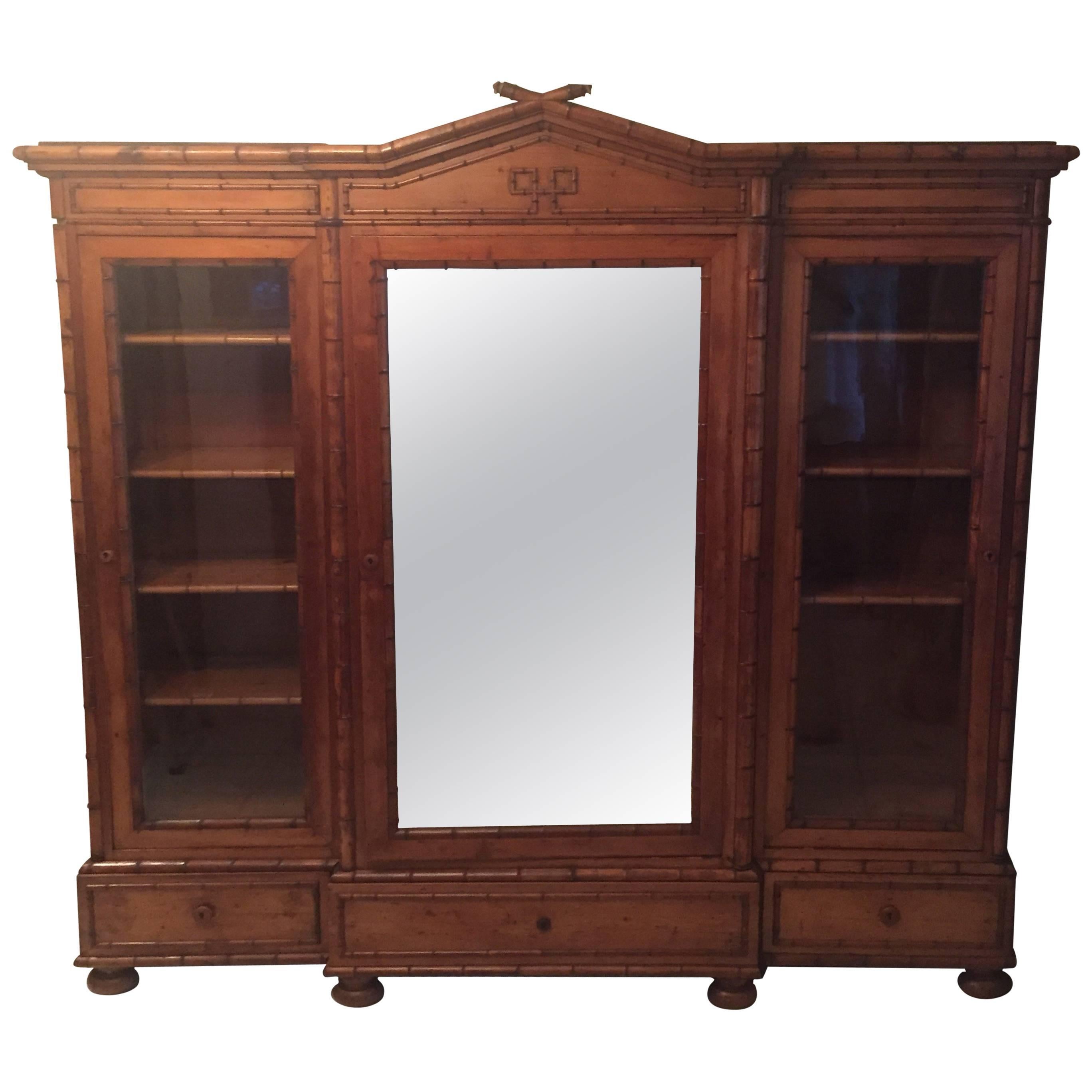 Late 19th Century French Provincial Triple Faux Bamboo Bookcase For Sale