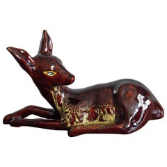 Midcentury Glazed Ceramic Deer / Fawn Sculpture Good Size & Vintage Work of Art
