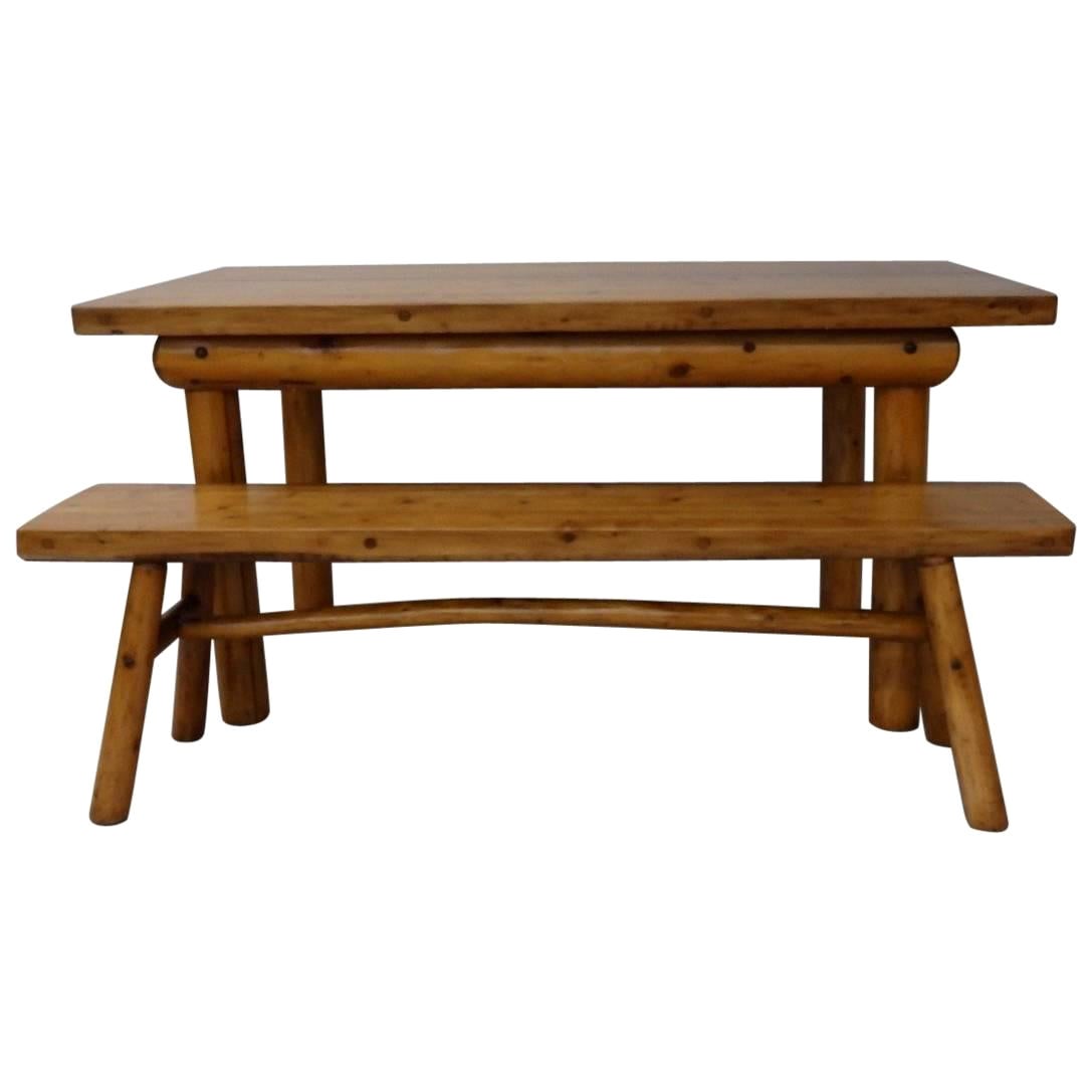 Knotty Pine Rustic Adirondack Cabin, Ranch or Cottage Dining Table with Benches For Sale