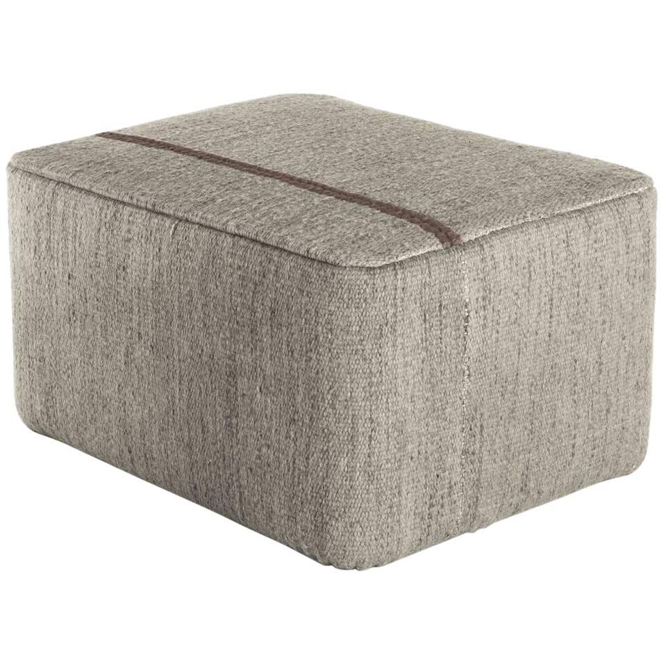 Mia Stone Hand-Loomed Wool Dhurrie Pouf by Andreu Carulla in Stock
