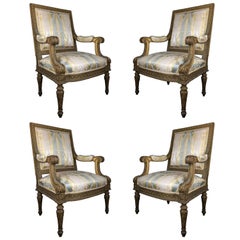 Set of Four Gilded Louis XVI Style Armchairs