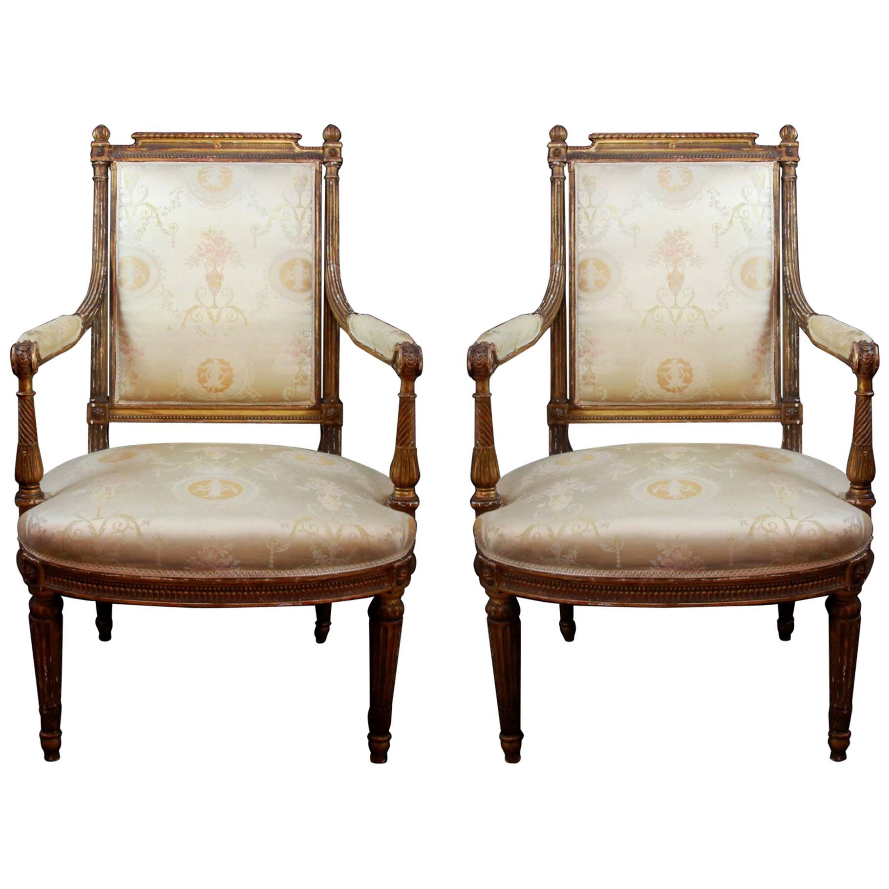 Pair of Italian Louis XVI Style Armchairs For Sale