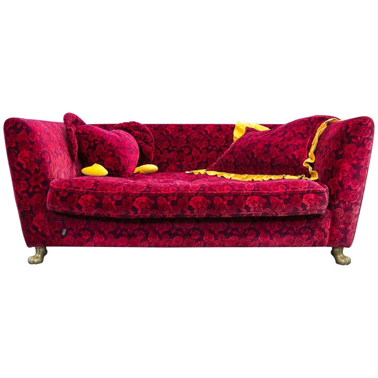 Bretz Monster Designer Sofa Red Fabric Three-Seat Couch Floral Pattern  Couch at 1stDibs