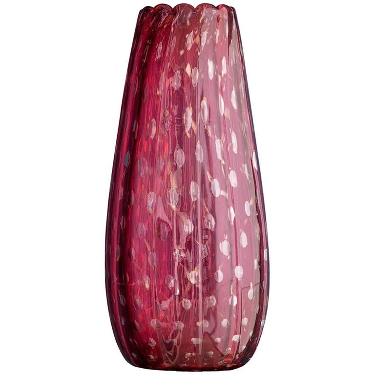 Vintage Murano Vase in Cranberry Tinted Glass For Sale