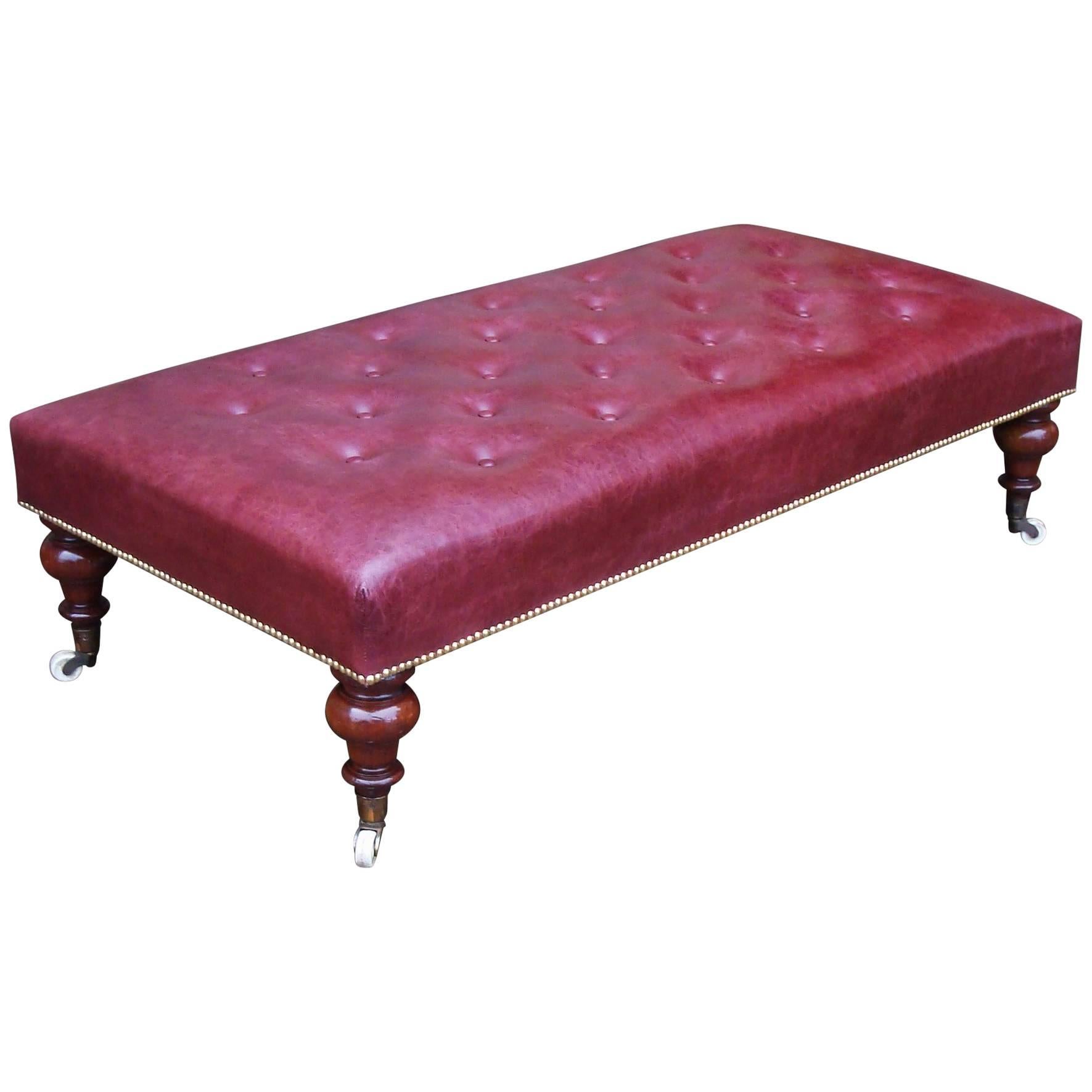 19th Century Large Mahogany and Leather Low Stool