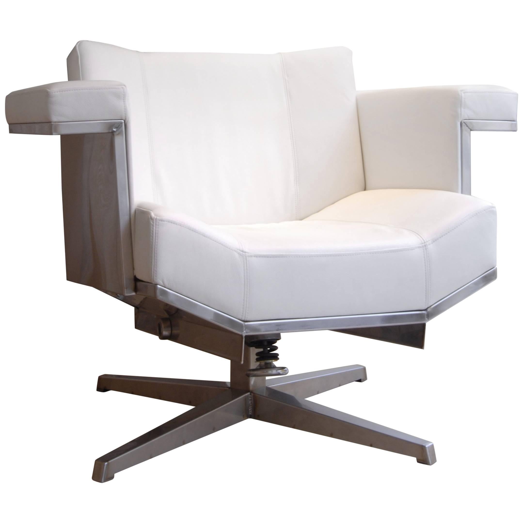 Contemporary Superdeluxe Armchair in White Leather and Stainless Steel  For Sale