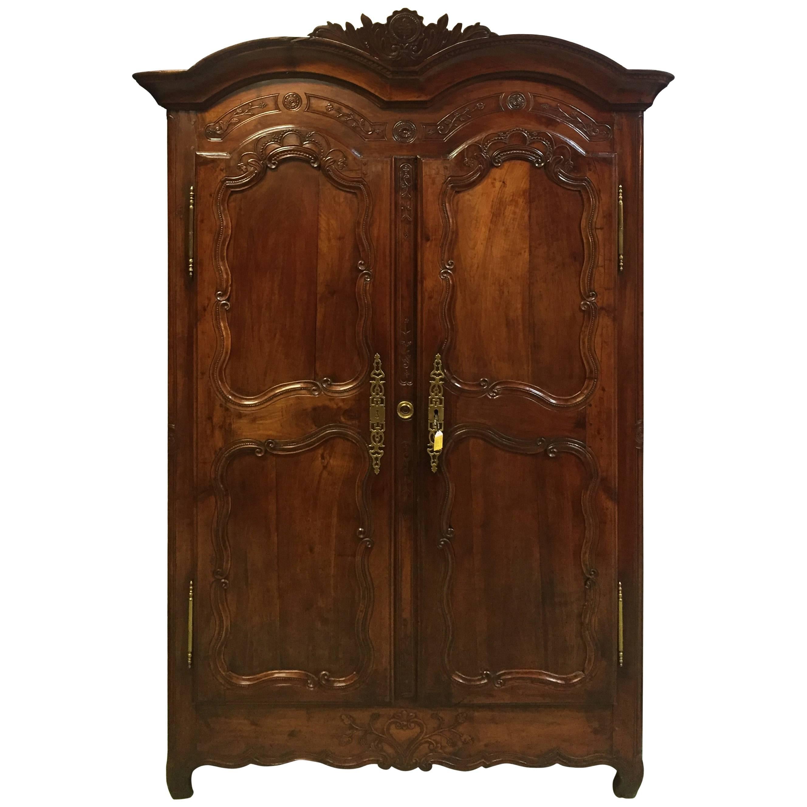 18th Century Louis XV Weeding Armoire from Brittany in Fruitwood