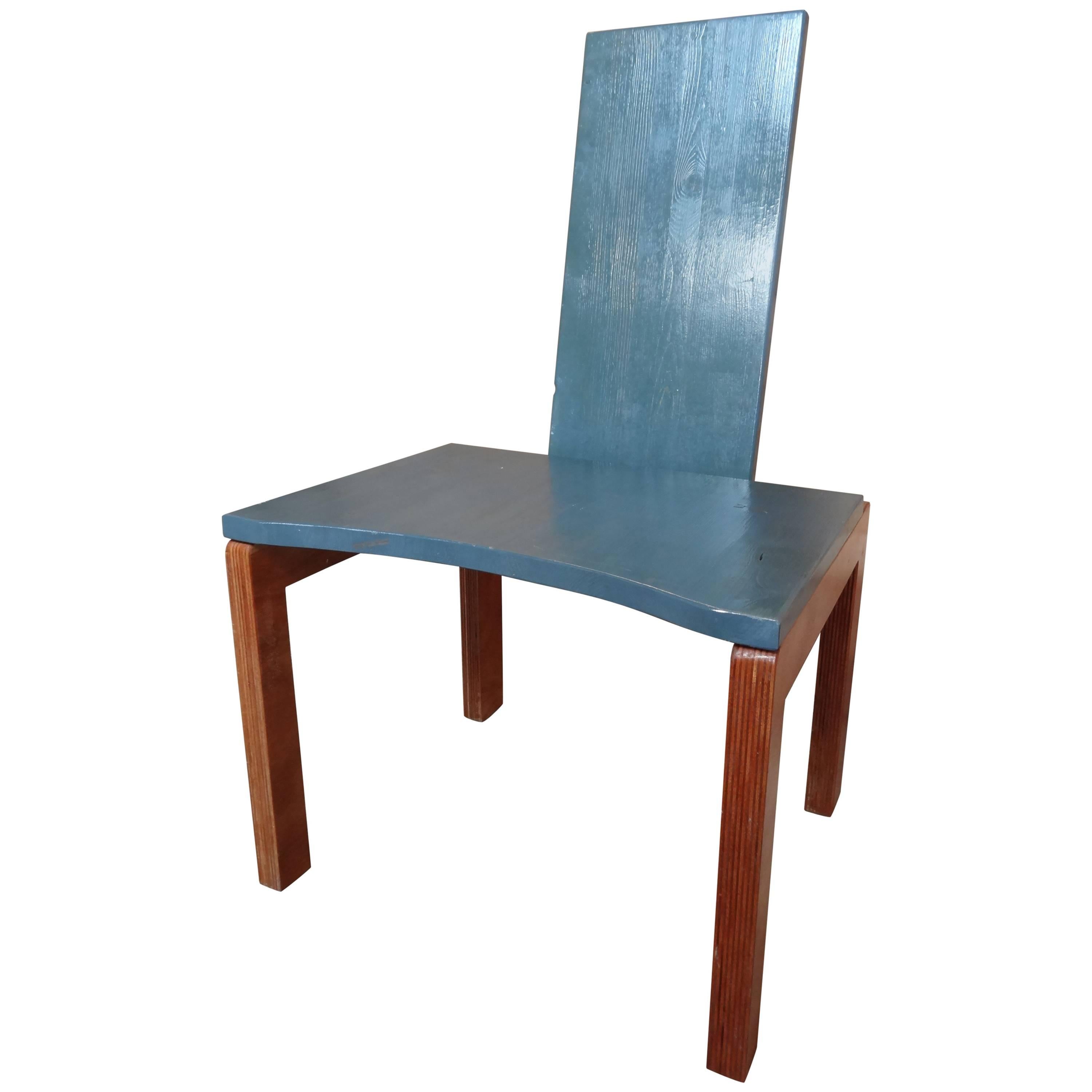 Brutalist Minimalistic Large Chair in Light Blue and Clear Lacquer