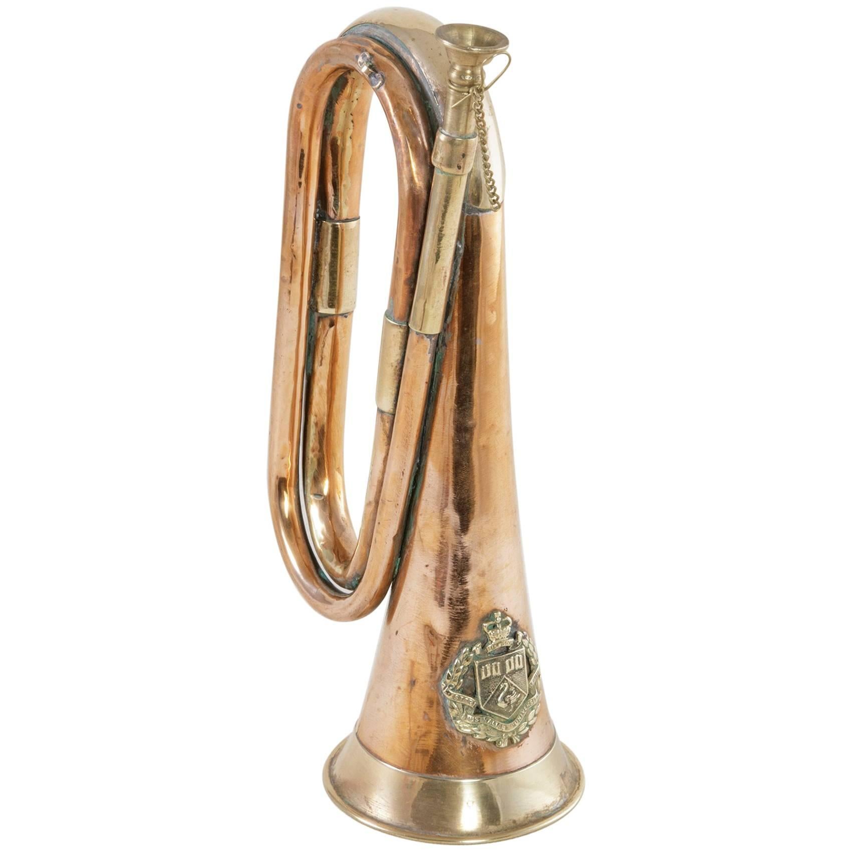 Mid-20th Century Copper and Brass Bugle with Insignia of Australian University