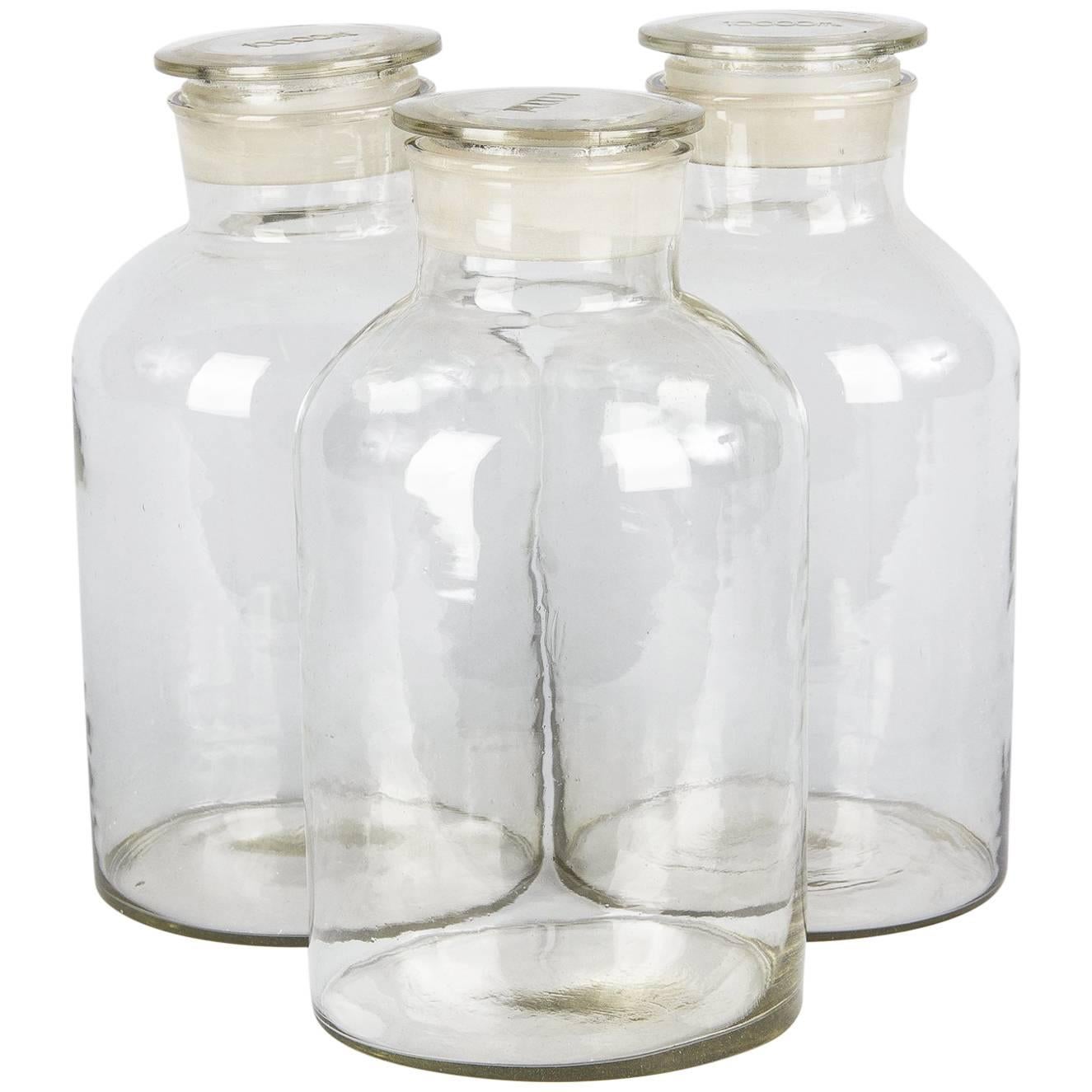 Three French Pharmacy Glass Jars, 1950s