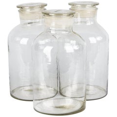 Vintage Three French Pharmacy Glass Jars, 1950s