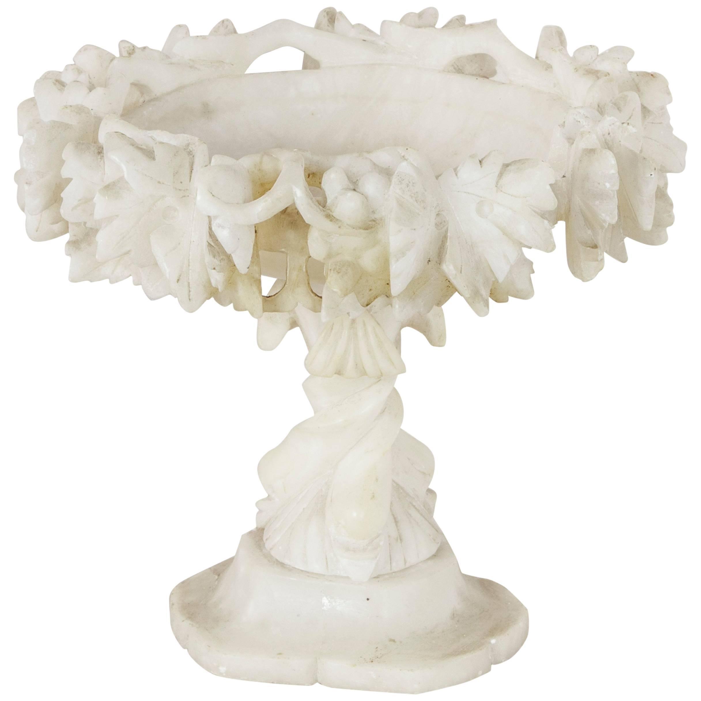 Late 19th Century French Hand-Carved Alabaster Compote or Pedestal Bowl