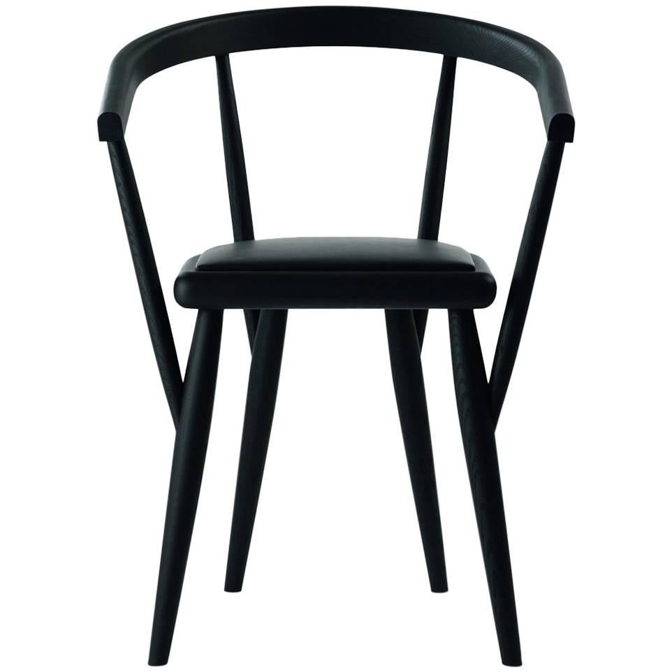 "Lina" Black Painted Ash Chair with Padded Seat by P. Bertolini for Adele-C