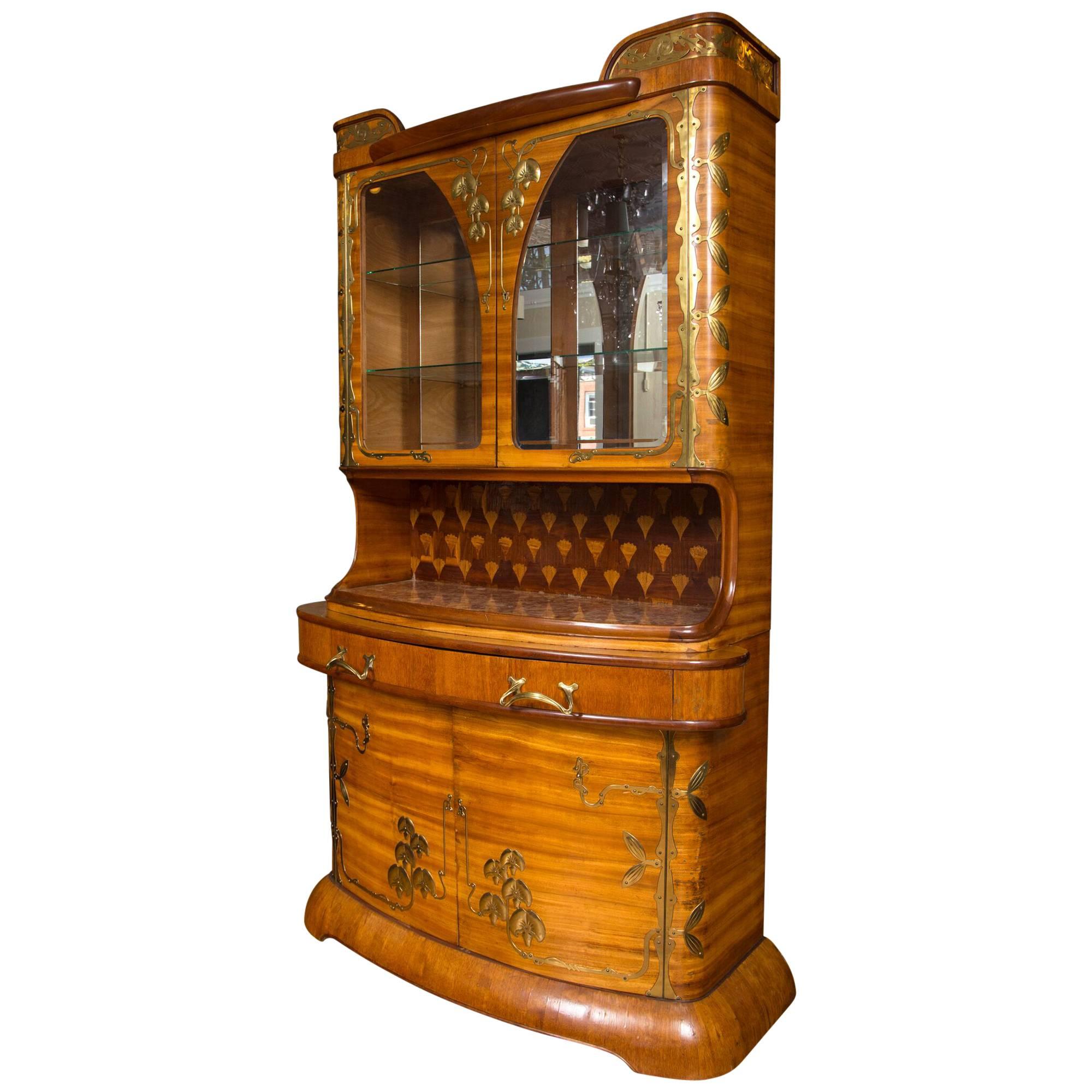 Art Nouveau Louis Majorelle Brass-Mounted Fruitwood Cabinet