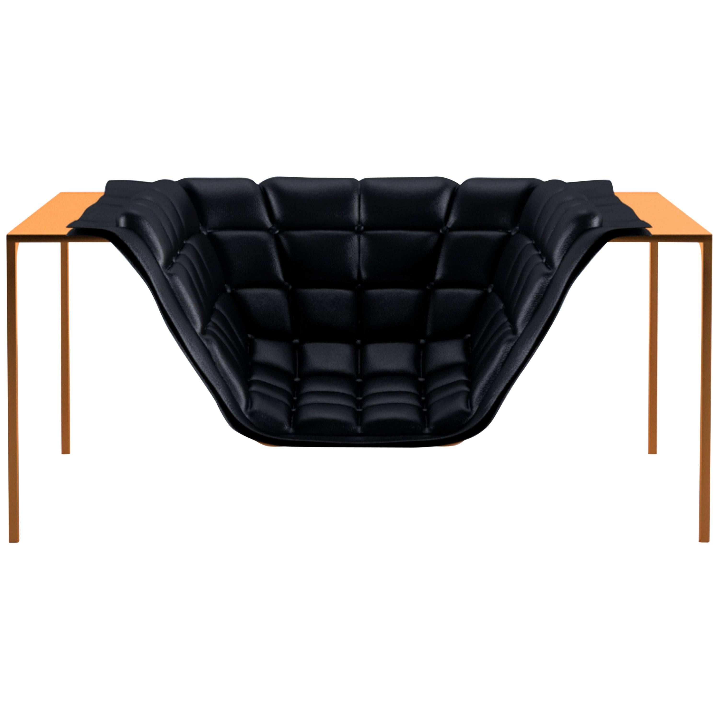 Contemporary Orbital Armchair with Leather Upholstery