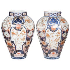 Large Pair of 18th Century Japanese Imari Octagonal Porcelain Vases