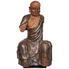 Chinese Ming Dynasty Wooden Sculpture of Arhat 'Luohan', 16th Century