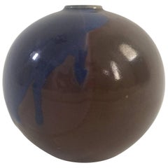 1970s Blue and Brown Ceramic Vase by Diane Love