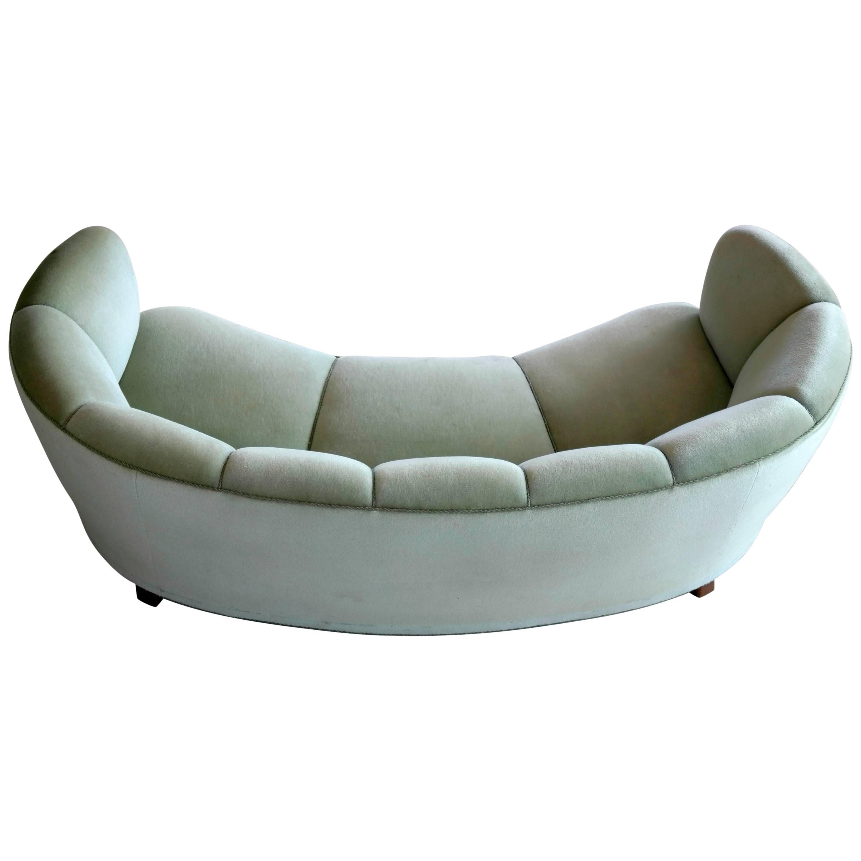 Banana Form or Curved Sofa by Slagelse Mobelvaerk in the Manner of Viggo Boesen