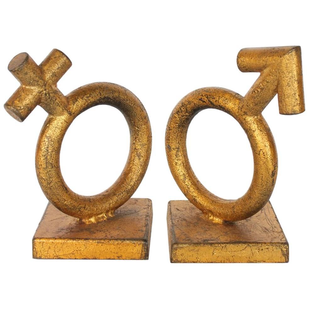 Midcentury Gold Leaf Cast Iron Bookends For Sale