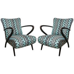 Pair of Midcentury Italian Chairs with Bentwood Arms in Knoll Upholstery