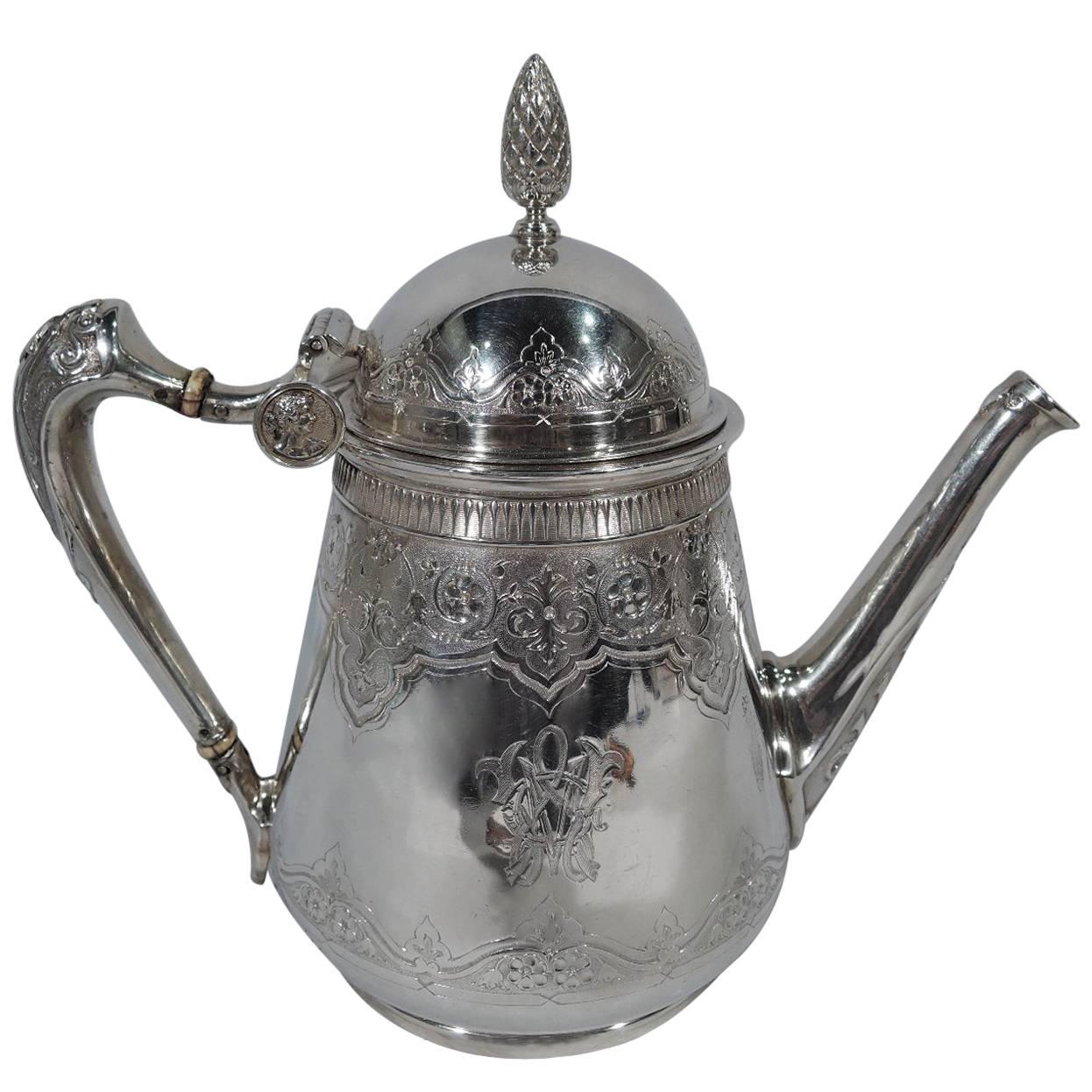 Antique Gorham Aesthetic Coin Silver Teapot with Medallions