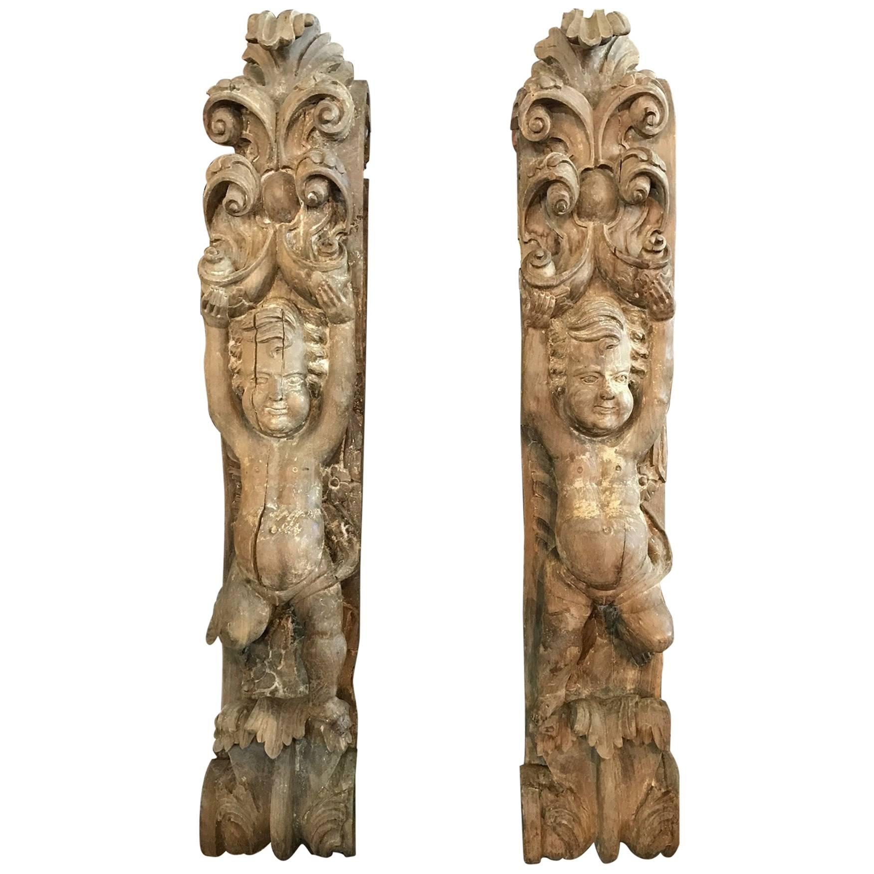 Exquisite Pair of Early French 17th Century Corbels
