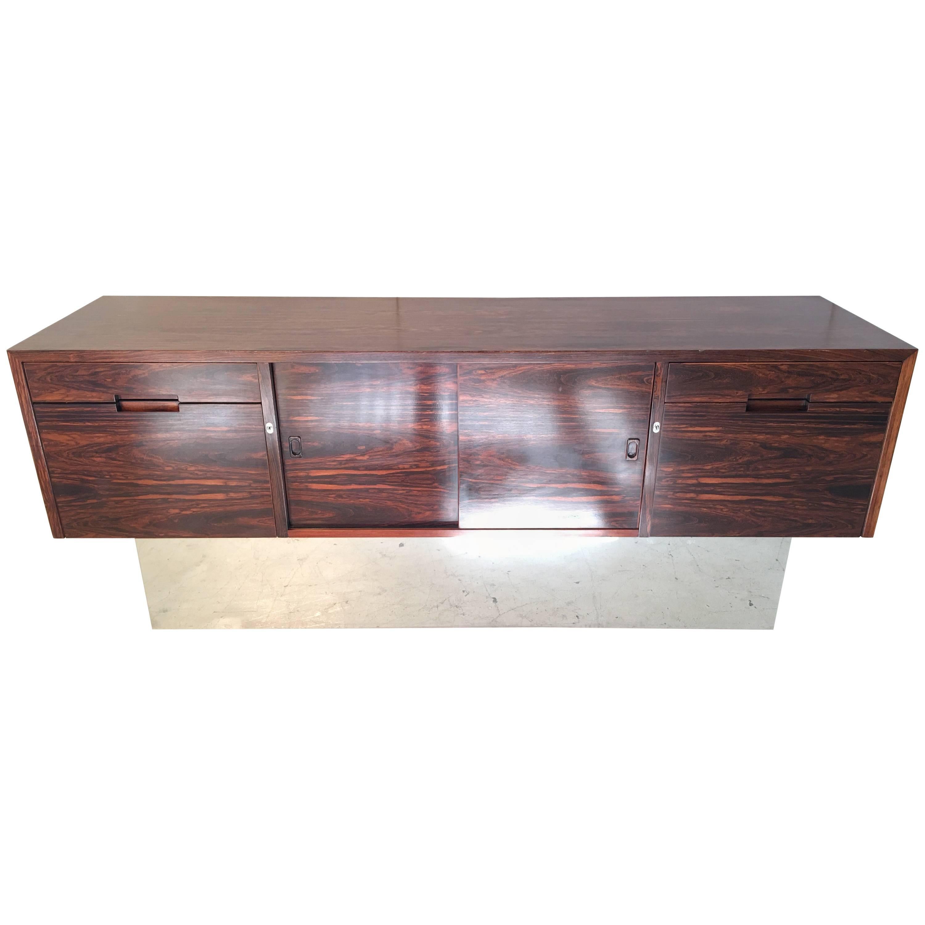 Pace Rosewood Chrome Plinth Base Credenza