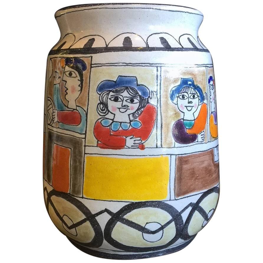 Large Mid-Century Modern Hand-Painted Vase by Giovanni Desimone