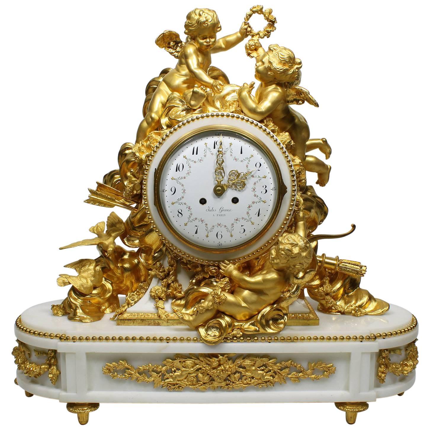 Palatial 19th Century Louis XV Style Ormolu Mantel Clock, Beurdeley Attributed