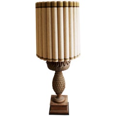 Vintage Mid-Century Modern Marbro Pineapple Carved Wood Table Floor Lamp Original Shade