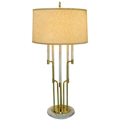 tommi parzinger lamp Mid-Century Modern Tommi Parzinger Style Candelbra Brass and Marble Table Lamp