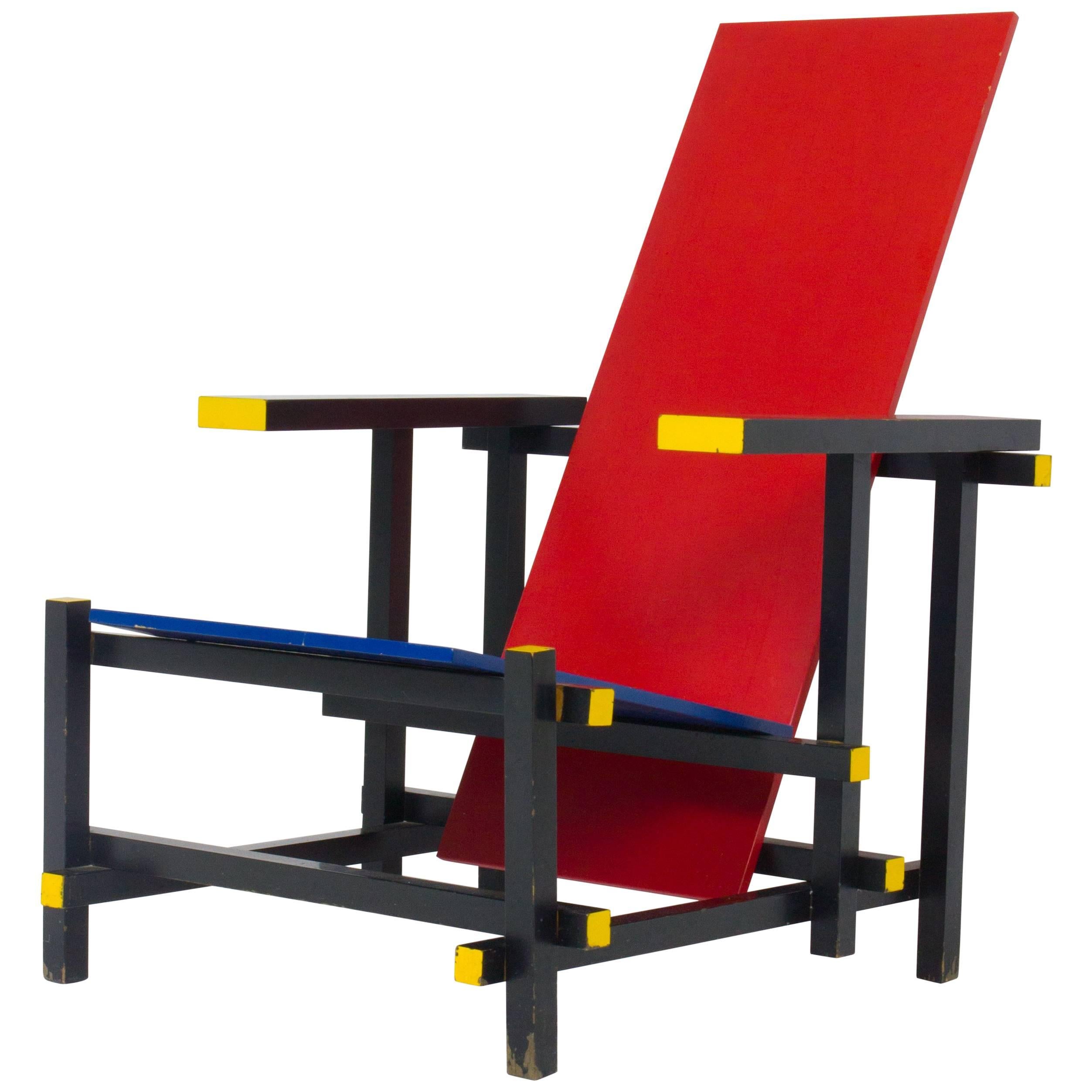 Gerrit Rietveld Red and Blue Chair for Cassina