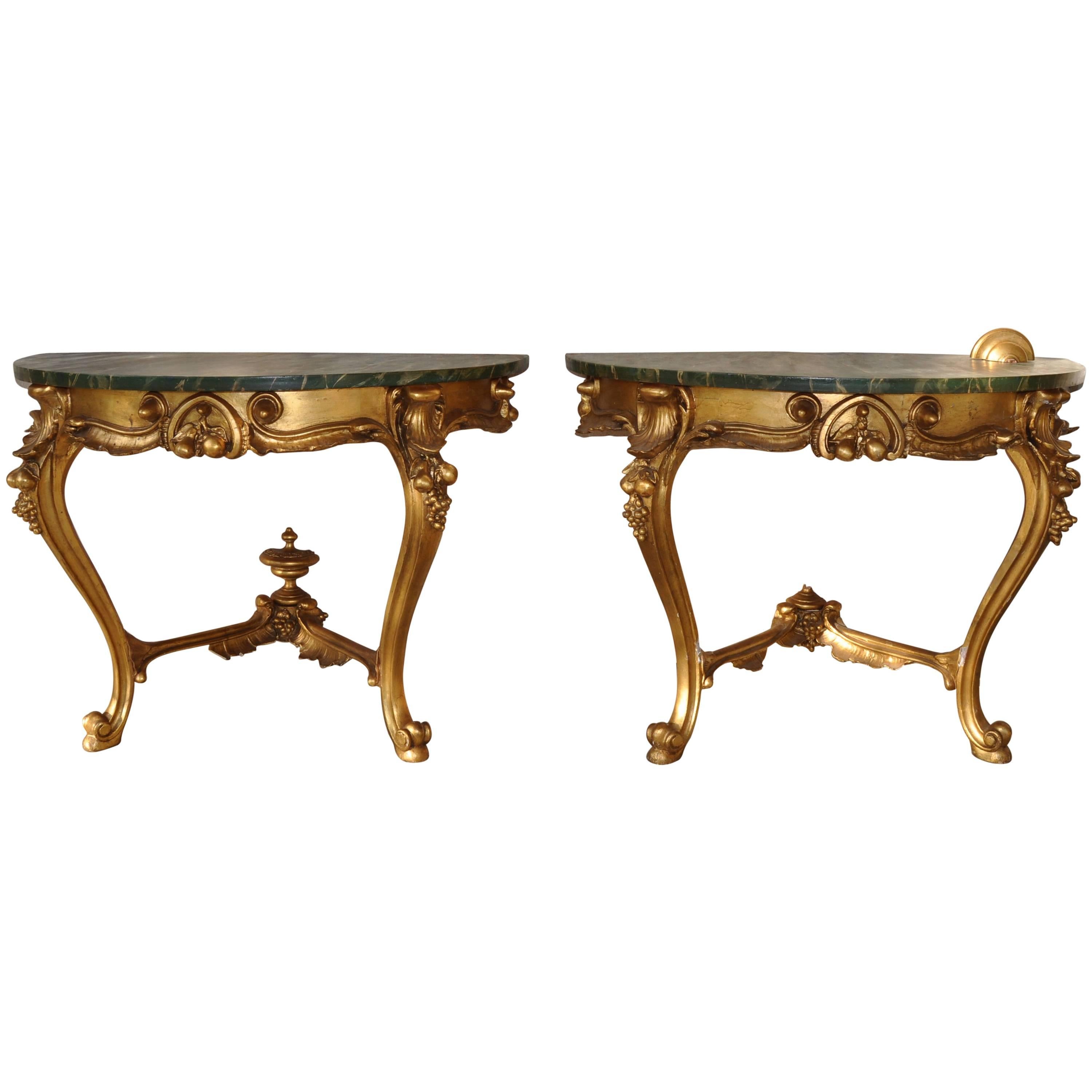 Pair of Consoles Decorated with Leaf of Gold Zecchino, 19th Century For Sale