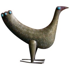 1960s Joaquin Tinta Ecuador Brass Turquoise Gemstone Bird Sculpture Studio Craft