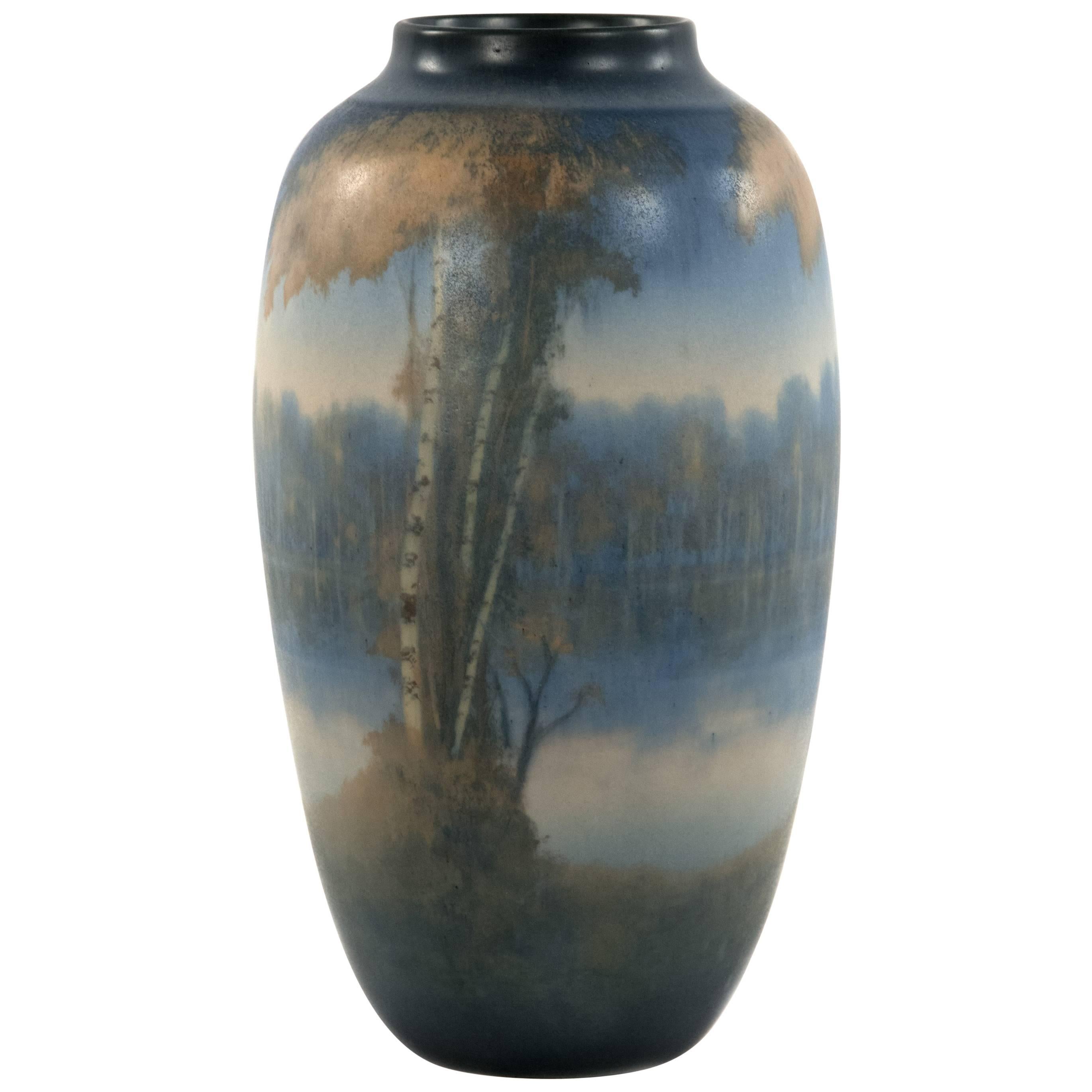 Rookwood Vellum Glazed River Scene Vase by Edward Timothy Hurley