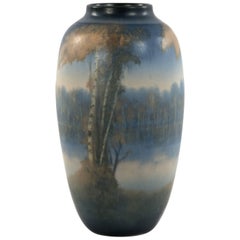 Vintage Rookwood Vellum Glazed River Scene Vase by Edward Timothy Hurley